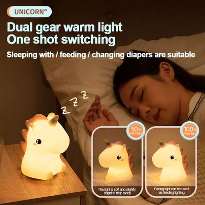 Unicorn Cute Silicone LED Night Light - USB Rechargeable Touch Lamp for Kids' Bedroom and Gifts