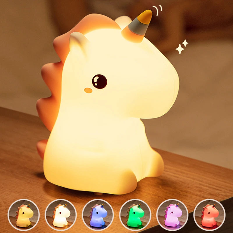 Unicorn Cute Silicone LED Night Light - USB Rechargeable Touch Lamp for Kids' Bedroom and Gifts