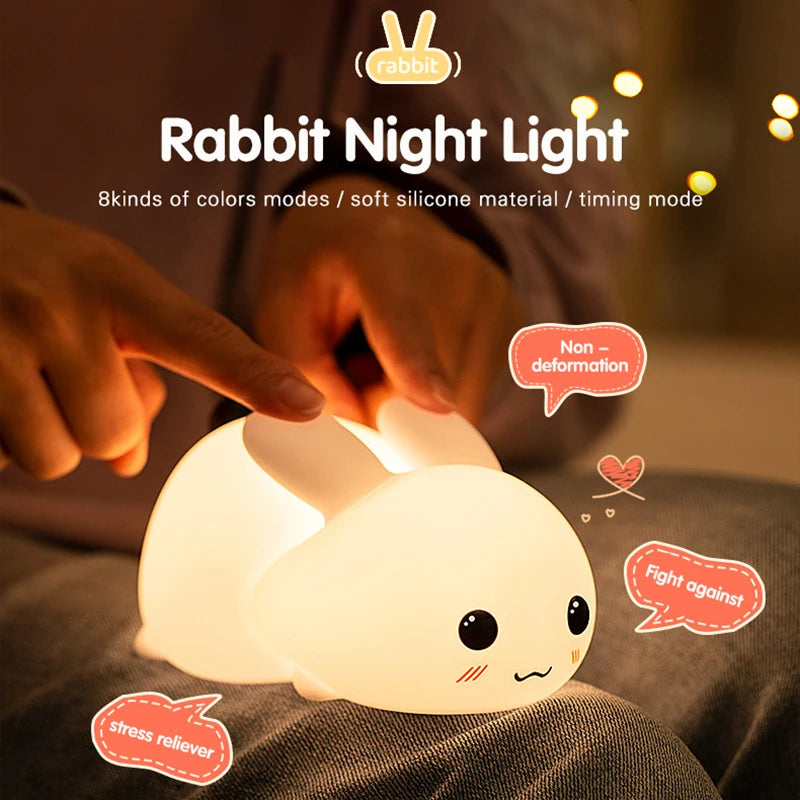 Cute Rabbit Nightlight - Dimmable, Rechargeable, Touch Sensor