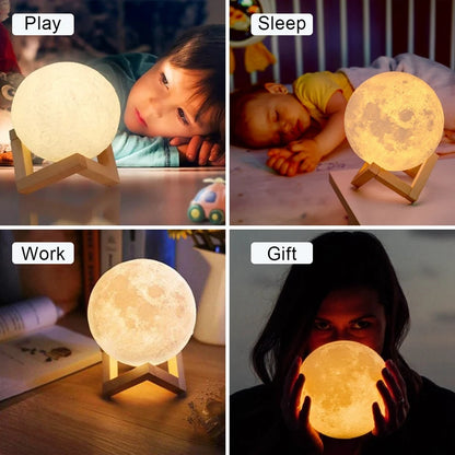 Moon Lamp LED Night Light - Battery Powered with Stand, Perfect for Kids' Bedroom Decor