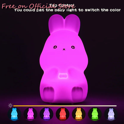 Mini Bear & Bunny Night Lamps - Soft Silicone, Colorful Battery-Operated Lights for Kids' Christmas Gifts