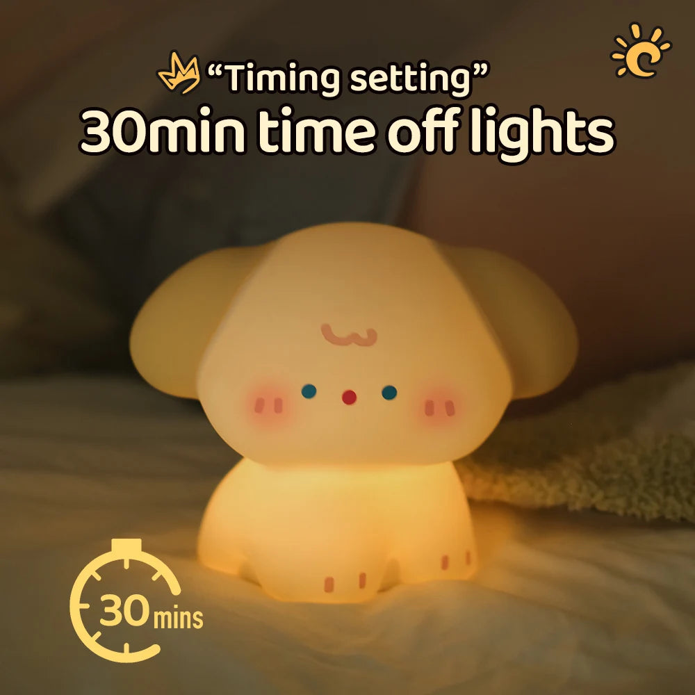 Cute Dog Silicone Night Light - Rechargeable, Dimmable Touch Lamp for Kids' Room Decor