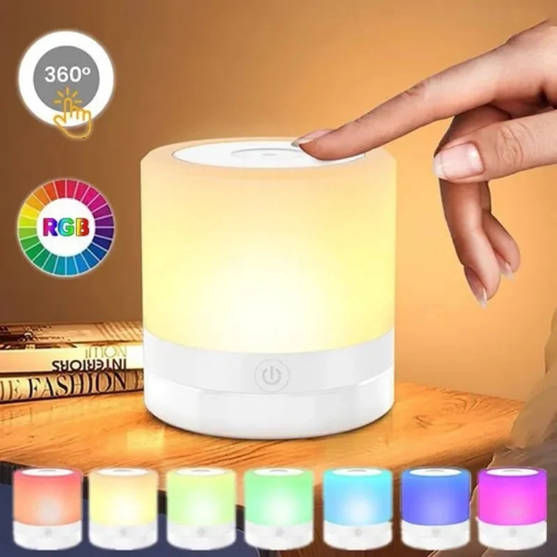 7-Color Dimmable LED Bedside Lamp with Touch Sensor & Remote