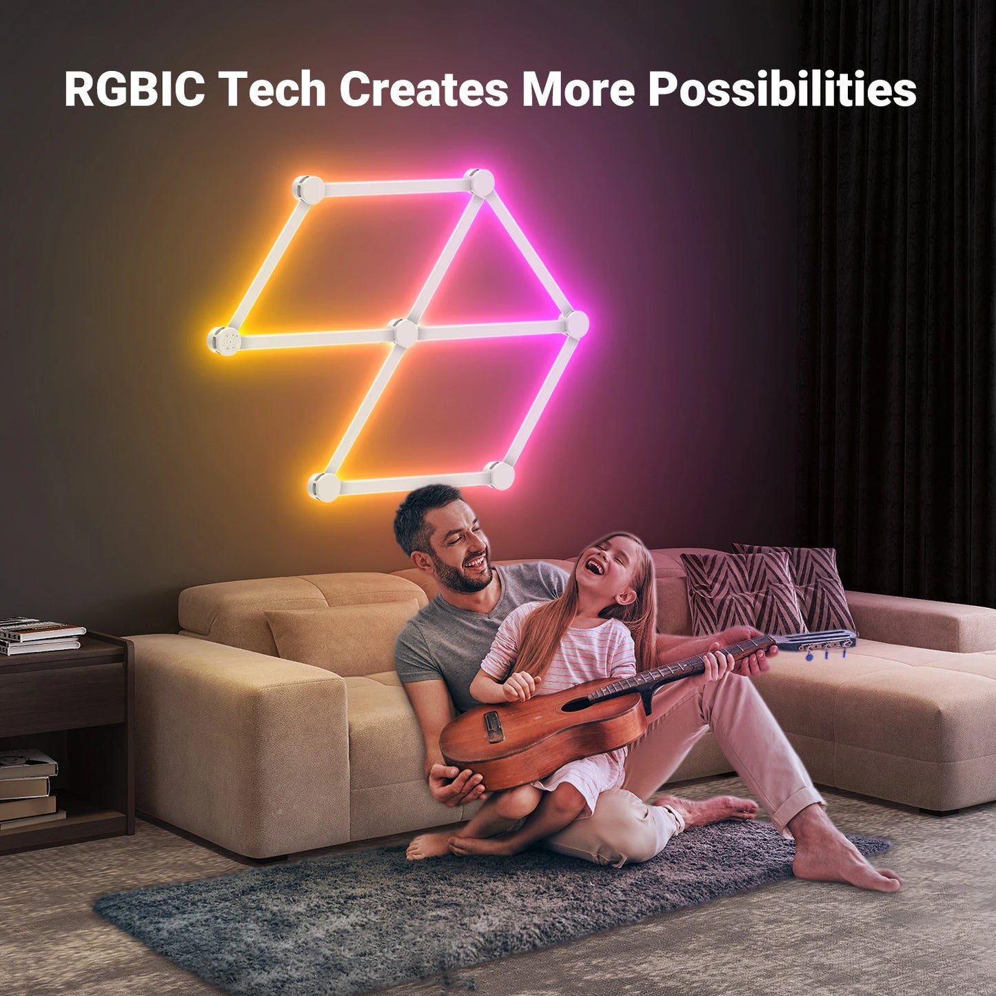 RGBIC WiFi Smart Wall Lamp - DIY LED Music Sync Night Light, Compatible with Alexa & Google Home for Gaming Room Decor