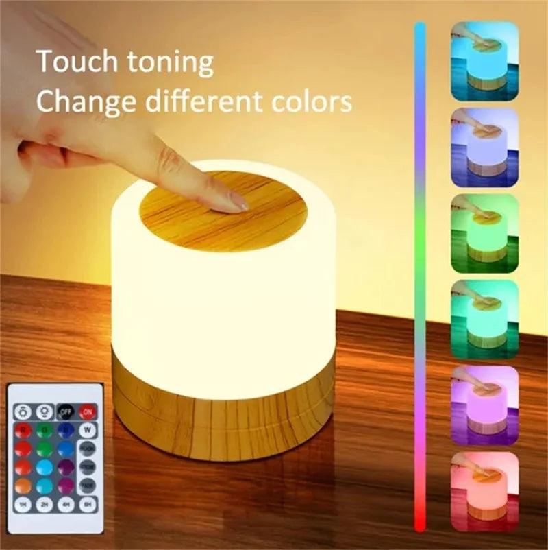 7-Color Dimmable LED Bedside Lamp with Touch Sensor & Remote