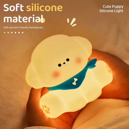 Cute Dog Silicone Night Light - Rechargeable, Dimmable Touch Lamp for Kids' Room Decor