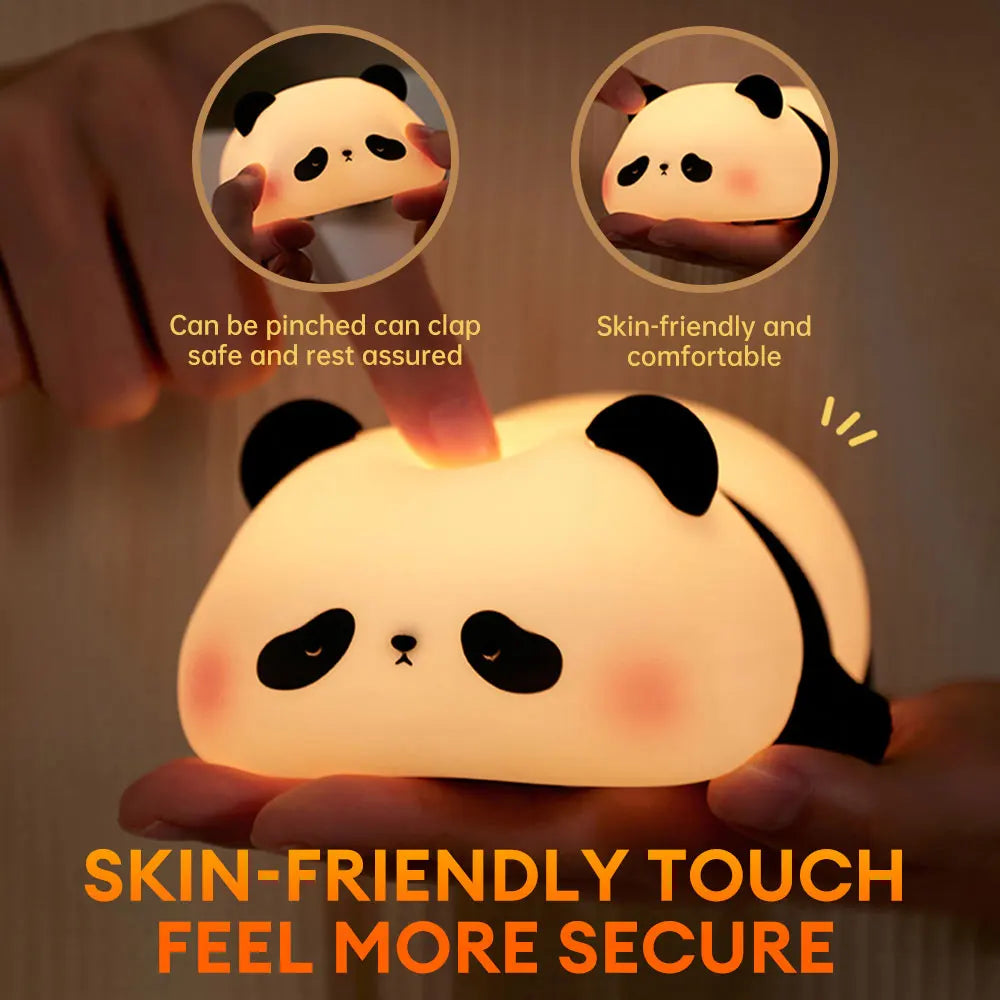 Cute Panda LED Night Light - USB Rechargeable Silicone Lamp for Kids' Bedroom Decor and Gift