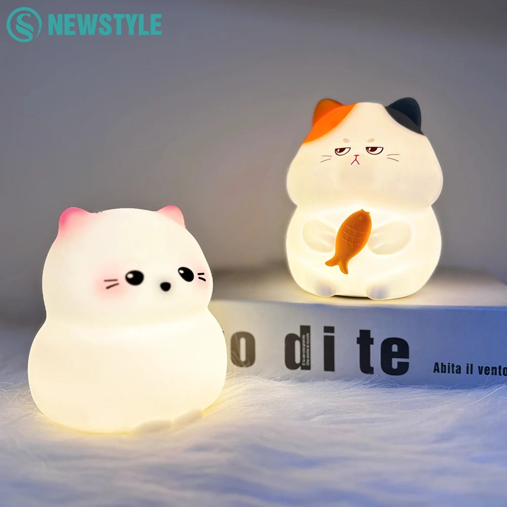 Cute Silicone Cat Night Light - USB Rechargeable Nursery Lamp for Kids' Room Decor