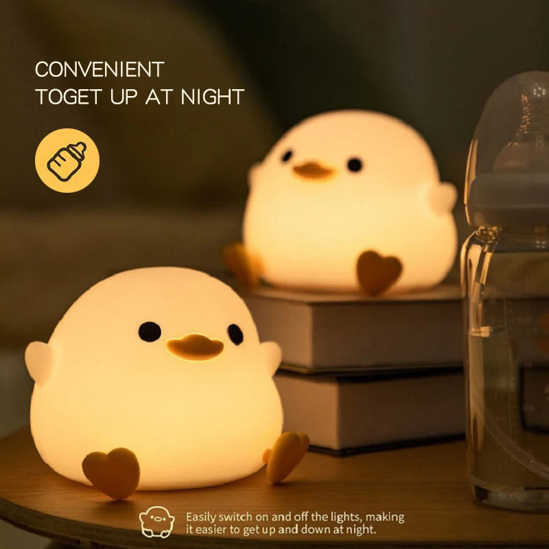 Doudou Duck night light  Children's gift soft light eye care USB charging timing automatic clap silicone lamp