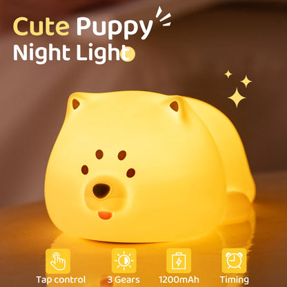 Cute Dog Silicone Night Light - Rechargeable, Dimmable Touch Lamp for Kids' Room Decor