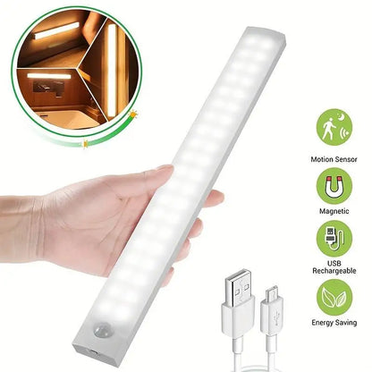 LED Motion Sensor Night Light - Wireless, USB Rechargeable Lamp for Cabinets and Wardrobes