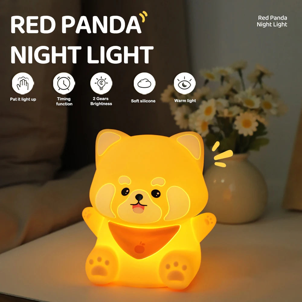 Cute Red Panda Night Light - Rechargeable, 2-Level Dimmable Tap Light for Kids' Nursery