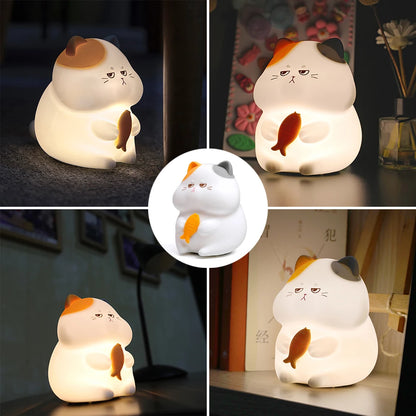 Cute Silicone Cat Night Light - USB Rechargeable Nursery Lamp for Kids' Room Decor