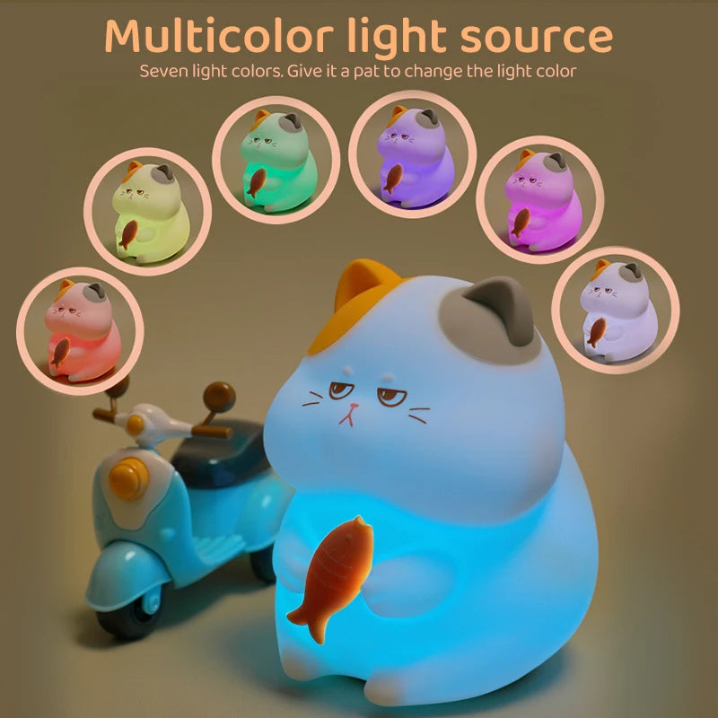 Cute Silicone Cat Night Light - USB Rechargeable Nursery Lamp for Kids' Room Decor