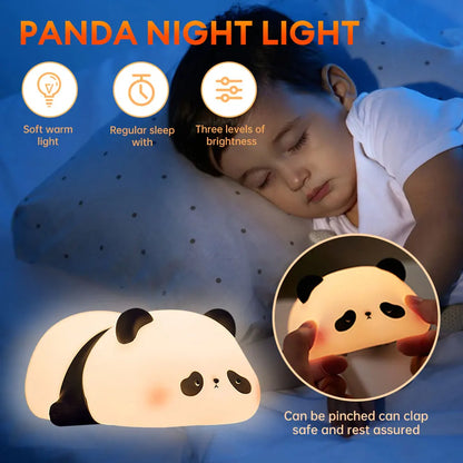 Cute Panda LED Night Light - USB Rechargeable Silicone Lamp for Kids' Bedroom Decor and Gift