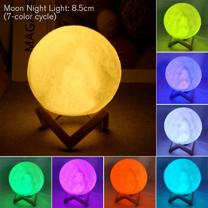 Moon Lamp LED Night Light - Battery Powered with Stand, Perfect for Kids' Bedroom Decor