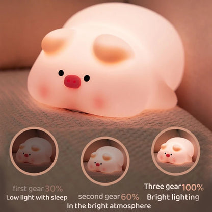 Kawaii Lion Night Light - Rechargeable, 3-Level Dimmable Silicone Bedside Lamp for Nursery