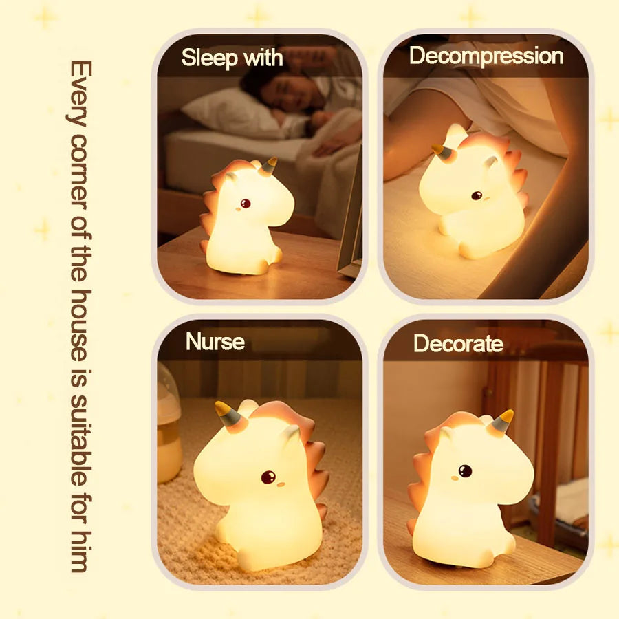 Unicorn Cute Silicone LED Night Light - USB Rechargeable Touch Lamp for Kids' Bedroom and Gifts