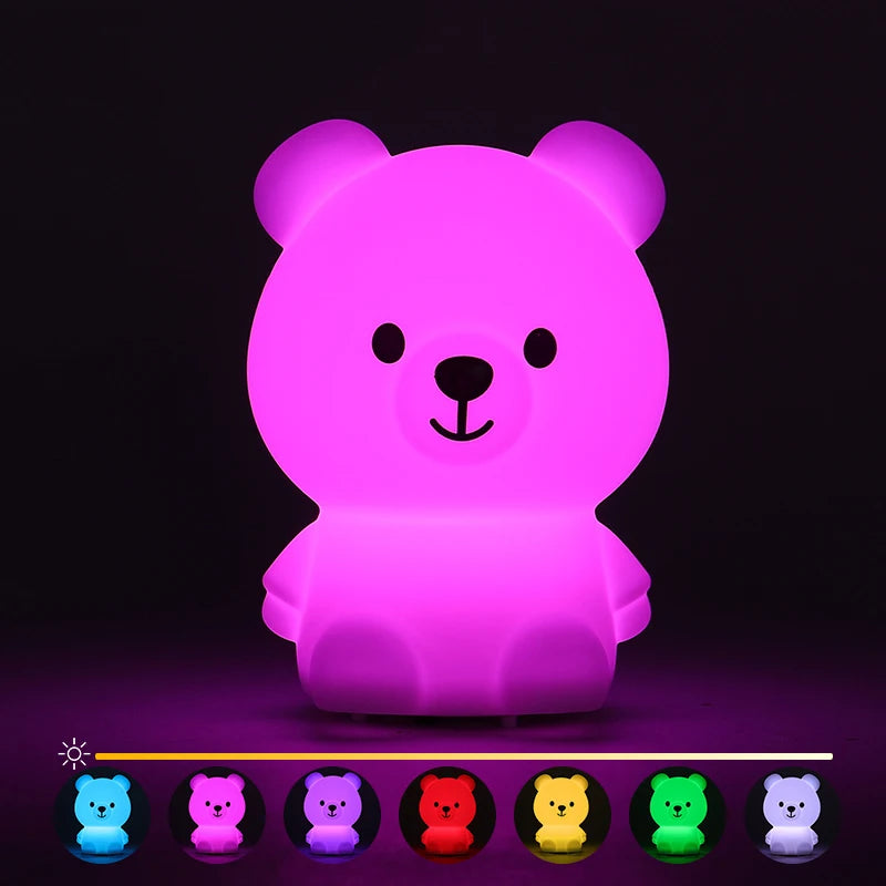 Mini Bear & Bunny Night Lamps - Soft Silicone, Colorful Battery-Operated Lights for Kids' Christmas Gifts