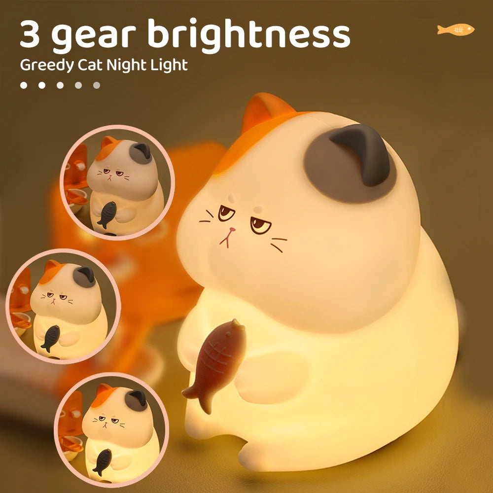 Cute Silicone Cat Night Light - USB Rechargeable Nursery Lamp for Kids' Room Decor