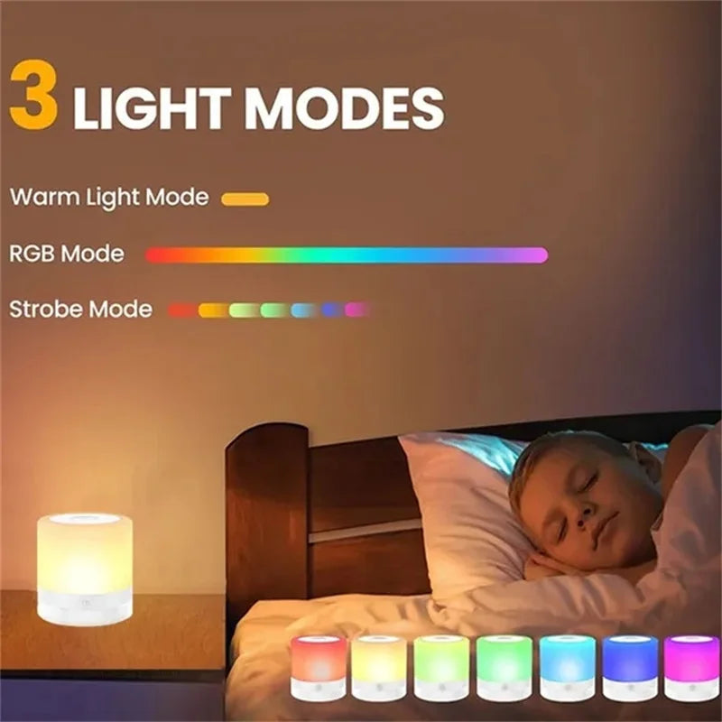 7-Color Dimmable LED Bedside Lamp with Touch Sensor & Remote