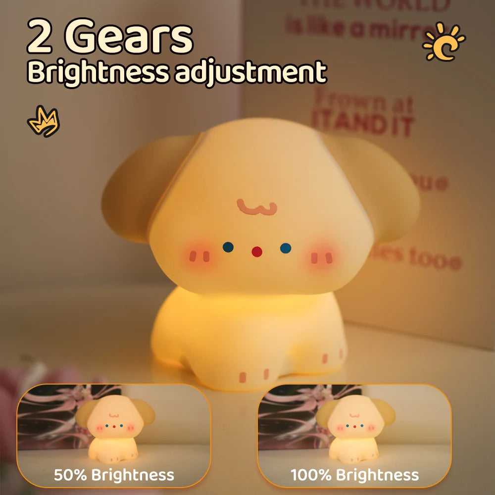 Cute Dog Silicone Night Light - Rechargeable, Dimmable Touch Lamp for Kids' Room Decor