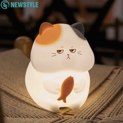 Cute Silicone Cat Night Light - Dimmable, Rechargeable Touch Lamp for Kids' Room Decor